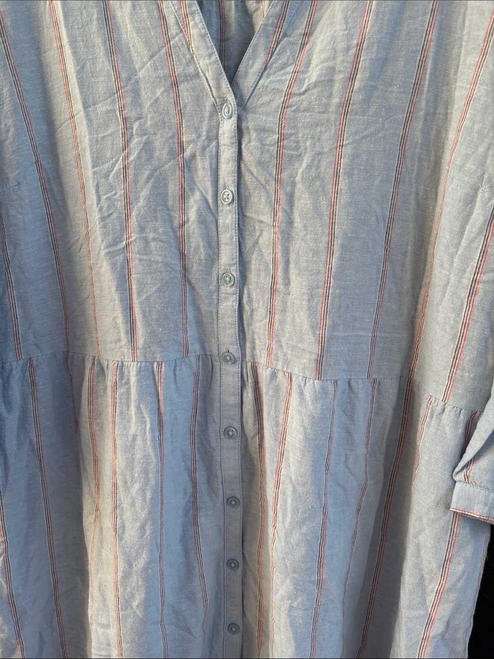 Old Navy Light Blue and Coral Striped Button-Front Dress - Picture 2 of 9